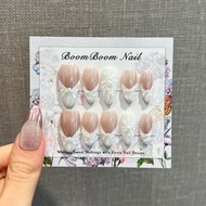 白色婚禮穿戴甲/法式美甲/3D設計/杏仁/結婚美甲貼片/手工