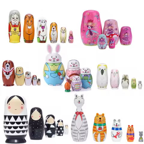 5-10pcs/Set Matryoshka Dolls Nesting Dolls Wooden Russian Babushka Hand Crafts Fun Children Kids Bir