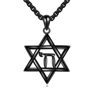 URONE Star of David Necklace for Men Sterling Silver Black Jewish Star Pendant Necklace Jewish Jewel