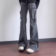 Summer Flared Overalls Jeans Men American High Street Loose Flared Pants Men