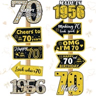 10pcs 70th Birthday Decoration Set Photo Booth Props Black Gold Vintage Style Paper Signage for 70th