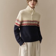 法式復古 / 費爾島立領針織毛衣 / 全羊毛
