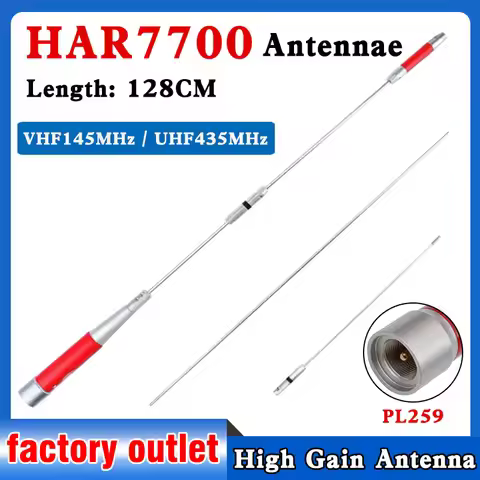 HAR7700 Mobile Antenna PL259 M Jack Car Radio VHF UHF Dual Band 150W 4.3/6.8dB Gain Stainless Steel 