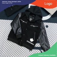 ERATEEA Áo khoác mũ nam nữ Dsq vải dạ khoá zip ngực thêu lá phong chữ ICON phối tay da túi zip mũ nỉ