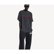 Dirac Equation Washed Black and Red Plain Weave Knitted Outline T-Shirt