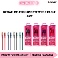 REMAX RC-C030 CABLE USB TO TYPE C CABLE TYPE C 66W FAST CHARGING CABLE USB C CABLE