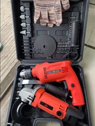 PROMO PAKET BOR DAN GERINDA LENGKAP // MESIN BOR JLD TOOL 10MM SET KOPER JLD // MESIN BOR DAN GERINDA JLD TOOL // PAKET BOR DAN GURINDA YUKIDO SEPERTI MAKITA MAKTEC RYU. MESIN BOR BOLAK BALIK BOR BESI BOR KAYU BOR MURAH. GURINDA MURAH 9954C