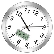 12Inch Wall Clock with Digital Date, Week, Indoor Temp - Battery Operated Wall Clock,Silver Brushed 