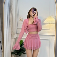 Pixxy set ชุดเซ็ท3ชิ้น เกาะอก กระโปรง คลุม ผ้าชีฟอง นุ่มๆ ไม่บาดผิว สวยลูกคุณสุดๆ