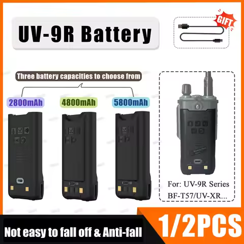 1/2PCS Baofeng UV-9R Li-ion Battery 2800/4800/5800mAh Type-C Jack Enlarge Battery UV-9R PLUS BL-9 Fo