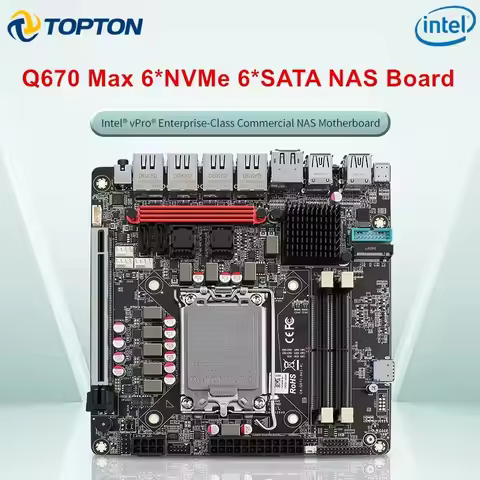 Intel vPro Q670 NAS Mainboard Max 6*NVMe 6*SATA3.0 12/13/14th Gen LGA1700 PCIE5.0x16 2*DDR5 4*2.5G L