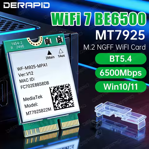 MT7925 Wi-Fi 7 M.2 6500Mbps Bluetooth 5.4 Adapter 802.11BE WiFi Network Dongle for Windows 10/11 M.2