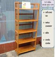 Kệ sách 5 tầng sâu 28 cm ngang 50cm cao 155cm gỗ cao su màu Cherry đã thông qua tẩm sấy chống mối