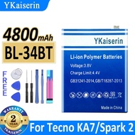 4800mAh YKaiserin BL-34BT BL34BT Para sa Tecno KA7/Spark 2 Spark2 Mobile Phone Battery