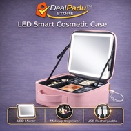 DealPadu Cosmetic Storage Box with LED Mirror Portable Travel Makeup Organizer Kotak Simpan Makeup