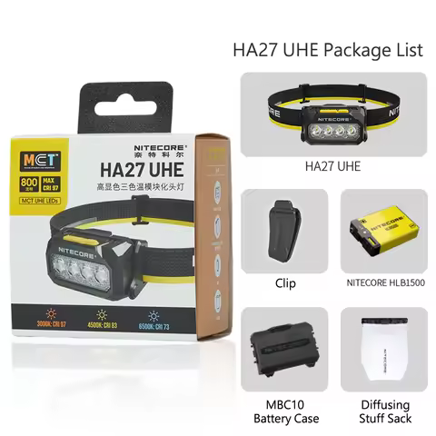 2026 Nitecore HA27UHE High CRI 3Color Temperatures Modular Headlamp +HLB1500 Rechargeable Battery Li
