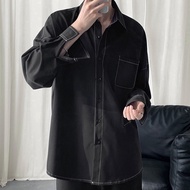 Áo Sơmi Lụa tay dài CHỈ NỔI màu ĐEN/TRẮNG phong cách Ulzzang Nam Nữ Áo Sơ mi form rộng Jaystoree