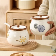 Japanese Ceramic Lard Jar Household High Temperature Resistant Lidded Spoon Chili Oil Jar Oil Spicy 