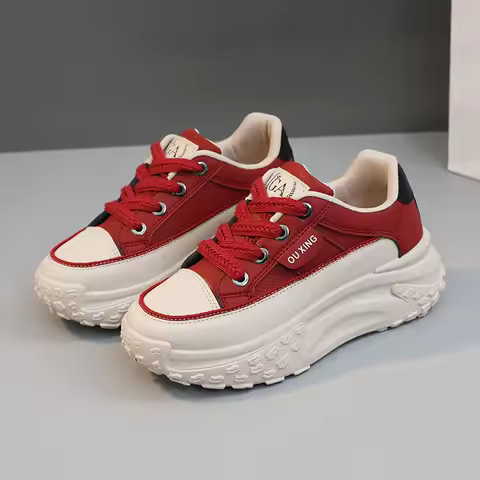 Fashion Leather Women's Shoes Autumn Casual Women's Vulcanized Shoes Thick Soles Elevated Board Shoe