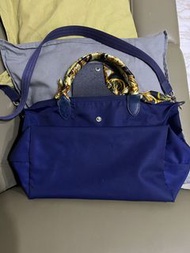 正品 Longchamp 寶藍色（厚款+斜背帶）