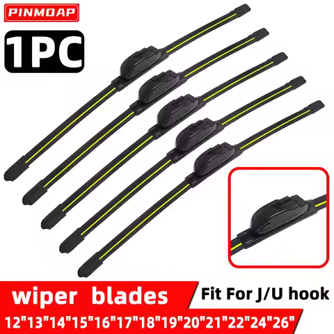 PINMOAP New Car Windshield Wiper Yellow Strip Design Universal U/J Hook Silent Wiper Blade 12"13"14"