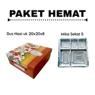 Rice Box and Food Mica Package || Rice Box Cake size 20x20x8 || 5-Section Mica ||