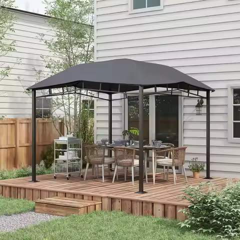 10' X 10' Soft Top Patio Outdoor Canopy Gazebo Tent Steel Fabric Gray