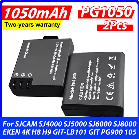 2Pcs 1050mAh PG1050 Rechargeable Li-ion Battery akku for SJCAM SJ4000 SJ5000 SJ6000 SJ8000 EKEN 4K H