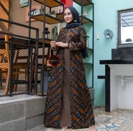 baju gamis batik wanita terbaru kombinasi polos jumbo modern dewasa - songket biru l