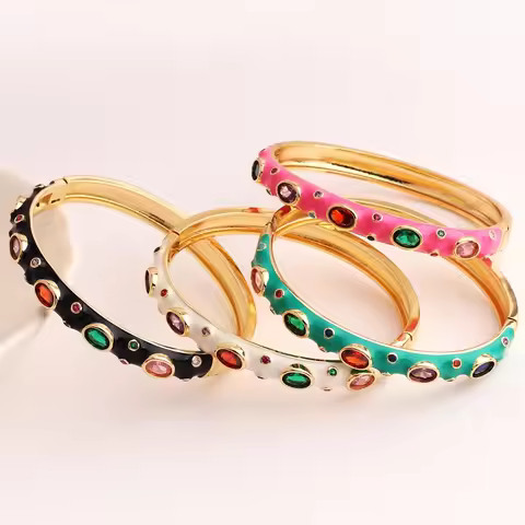 New Fashion 18k Gold Plated 5A Cubic Zirconia Bracelet For Women 7 Colors Candy Colorful Neon Enamel