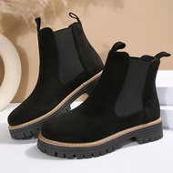 Mờ Trên Đầu Gối Giày Chelsea Boot Nam Nữ Thoải Mái Lót Bông Đáy Cao Su Mũi Tròn Mùa Đông Giày Phong
