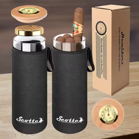 Scotte Cigar Case Humidor Gift Box Cigars jar humidifiers-Cigar Hygrometer humidifier-Travel Cigar T