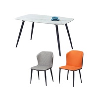 [特價]ASSARI-狄克岩板免組裝餐桌椅組(1桌4椅)橘色(4椅同色)