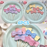 6pcs/Set Korean Style Colorful Bow Birthday Cake Decoration Plugin Goddess Birthday Decoration