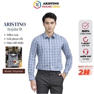 (Size 43) ARISTINO men's long-sleeved striped shirt with pockets, soft and cool oak fiber fabric ALS