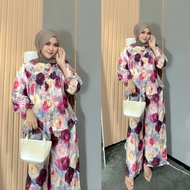 Ns - Miss Elegant Women's Floral Puffy Rayon Diamond Pants Set 2 piece set women korean 2 piece set 