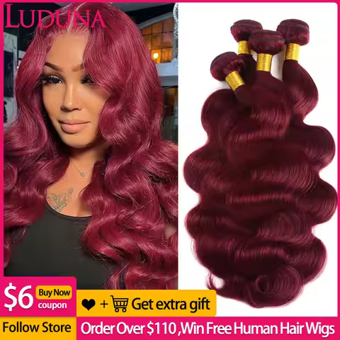 Luduna Burgundy 99j Body Wave Bundles Brazilian Red Color Human Hair Bundles 1/3/4 Pcs Hair Extensio