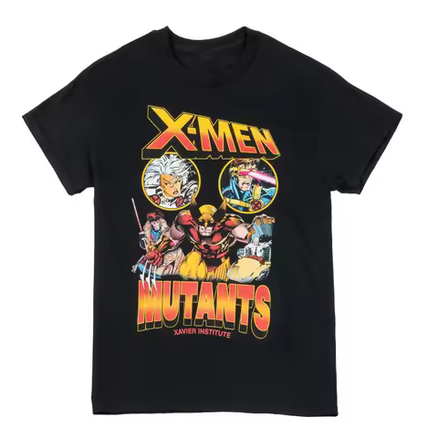 Men's Black X-Men Pattern T-shirt with 3D Lightning Font Printing Featuring Wolverine and The Storm 