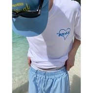 [Spexen Studio] Korea RIDGE Heart Contrast Color Printing Loose Dropped Shoulder Short Sleeve Top te