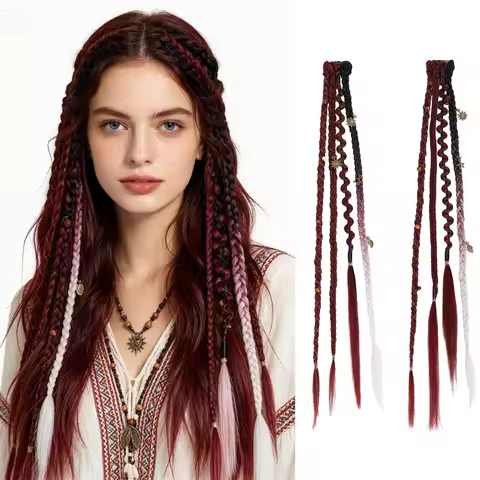 Clip in braids, 2PCS 20Inch Dreadlock Extensions with Beads & Chains, Viking Boho Braids for Cosplay