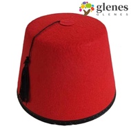 GLENES Felt Fez Cap, Round Red Color Tarboosh Fez Hat, Universal Moroccan Hat Ottoman Cosplay Turkis