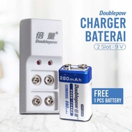 Doublepow Rechargeable Battery Charger 2 Slots 9V with 9V 1 PCS - DP-B09