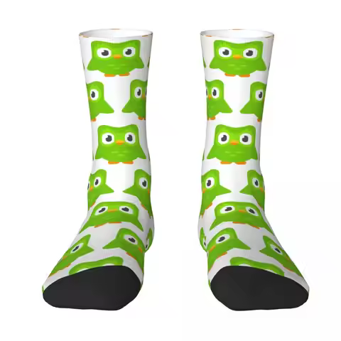 Duolingo Owl Duo Socks Harajuku Super Soft Stockings All Season Long Socks Accessories for Man's Wom