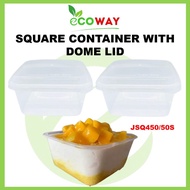 [50 SET±] SQ450 Square Disposable Plastic Food Container Bekas Makanan Petak With Dome Lid
