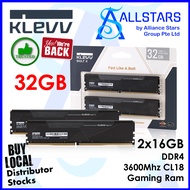 (ALLSTARS : We are Back / DIY Promo) KLEVV BOLT X 2x16GB DDR4 3600MHz CL18 Gaming RAM Kit (KD4AGUA80-36A180U) / Headsink / XMP CL18 UDIMM / Intel &amp; AMD Ryzen compatible (Warranty LTD Lifetime with TechDynamic)