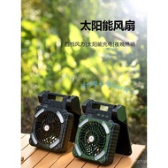 Electric Fan with Solar Panel for Camping, Multifunctional Foldable Solar Fan, Outdoor High Battery 