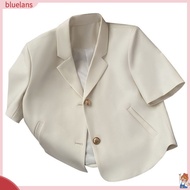   Lightweight Suit Jacket Classic Double-breasted Blazer Stylish Women's Short Sleeve Blazer with Pockets Lightweight Office Suit Coat for Work Breathable Lapel Neck Jacket