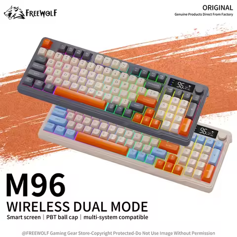 M96 Bluetooth Wireless Keyboard FREEWOLF Digital Display,RGB Backlight,2000mAh Battery & PBT Keycaps