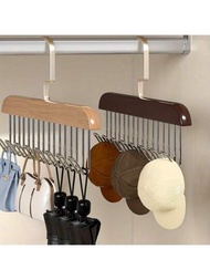 1個木製衣架,附8個金屬勾子,光滑復古木製衣架,適用於衣櫃,衣架,領帶,帽子,皮帶,吊帶,服裝衣架