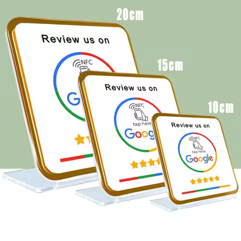 NFC Google Review Sign NFC Scan code Acrylic Social Media Signs Google Review Plates with Stand Base
